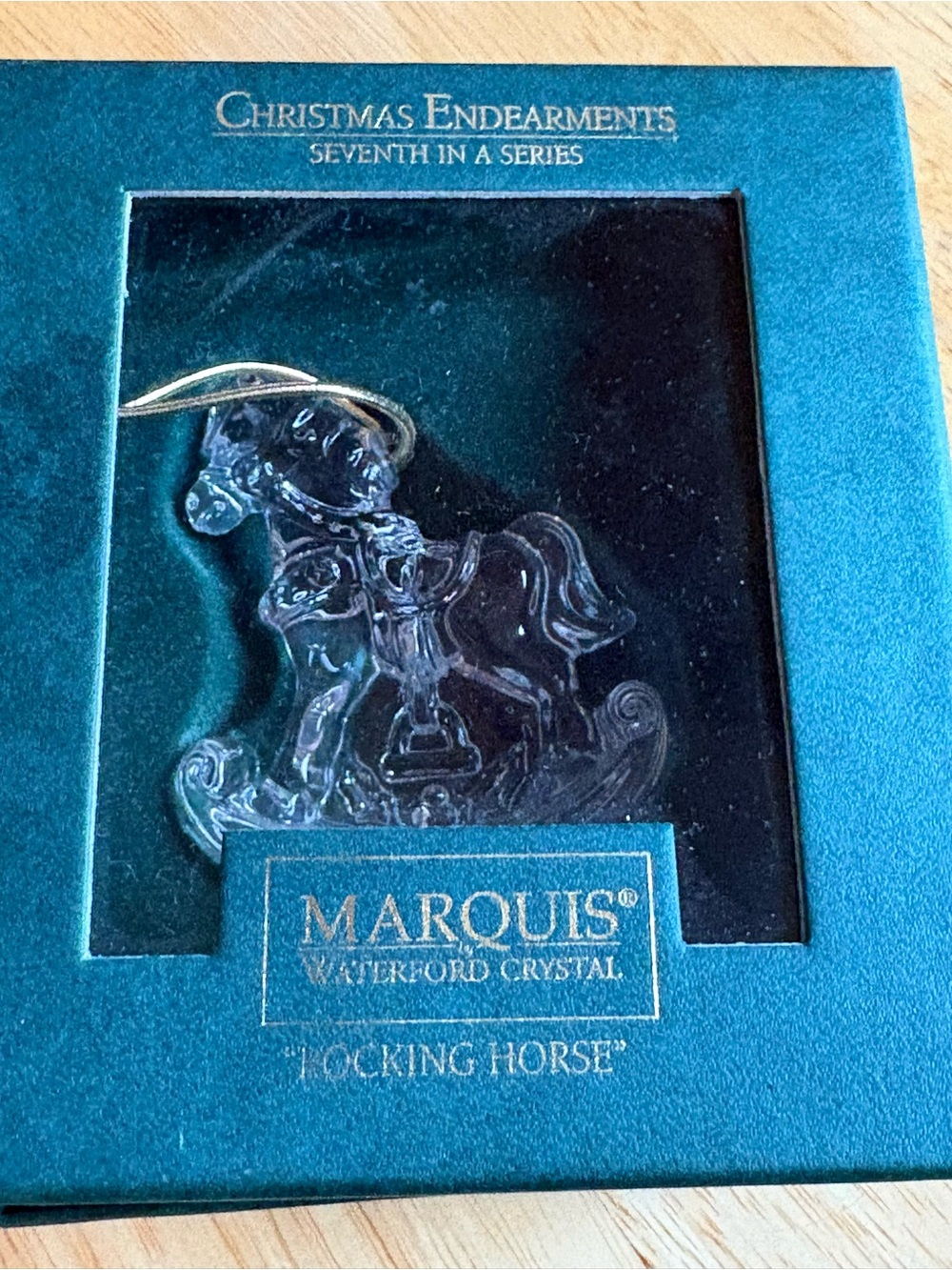 Waterford Crystal Marquis Clear Rocking Horse Ornament with Teal Box-NEW!